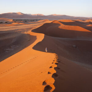 Namibia,Aerial view of desert landscape, distant view of person walking along ridge of sand dune. 6 Ways You Can Eat Better